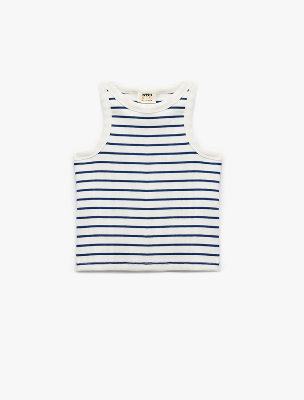 Pamuklu Bisiklet Yaka Kaşkorse Çizgili Crop Atlet_0