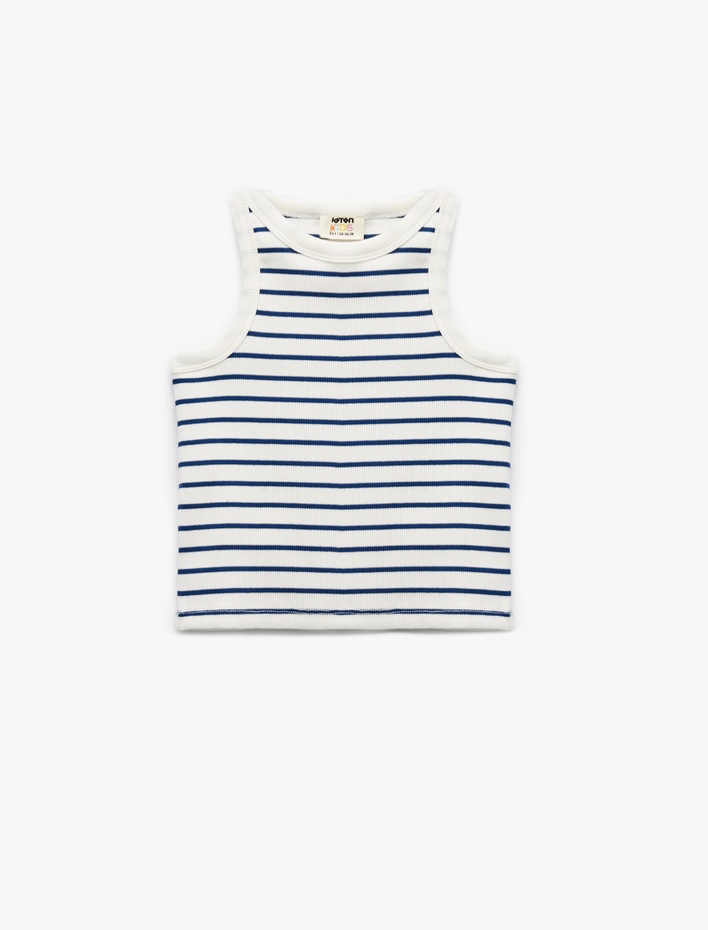 Kız Çocuk Pamuklu Bisiklet Yaka Kaşkorse Çizgili Crop Atlet