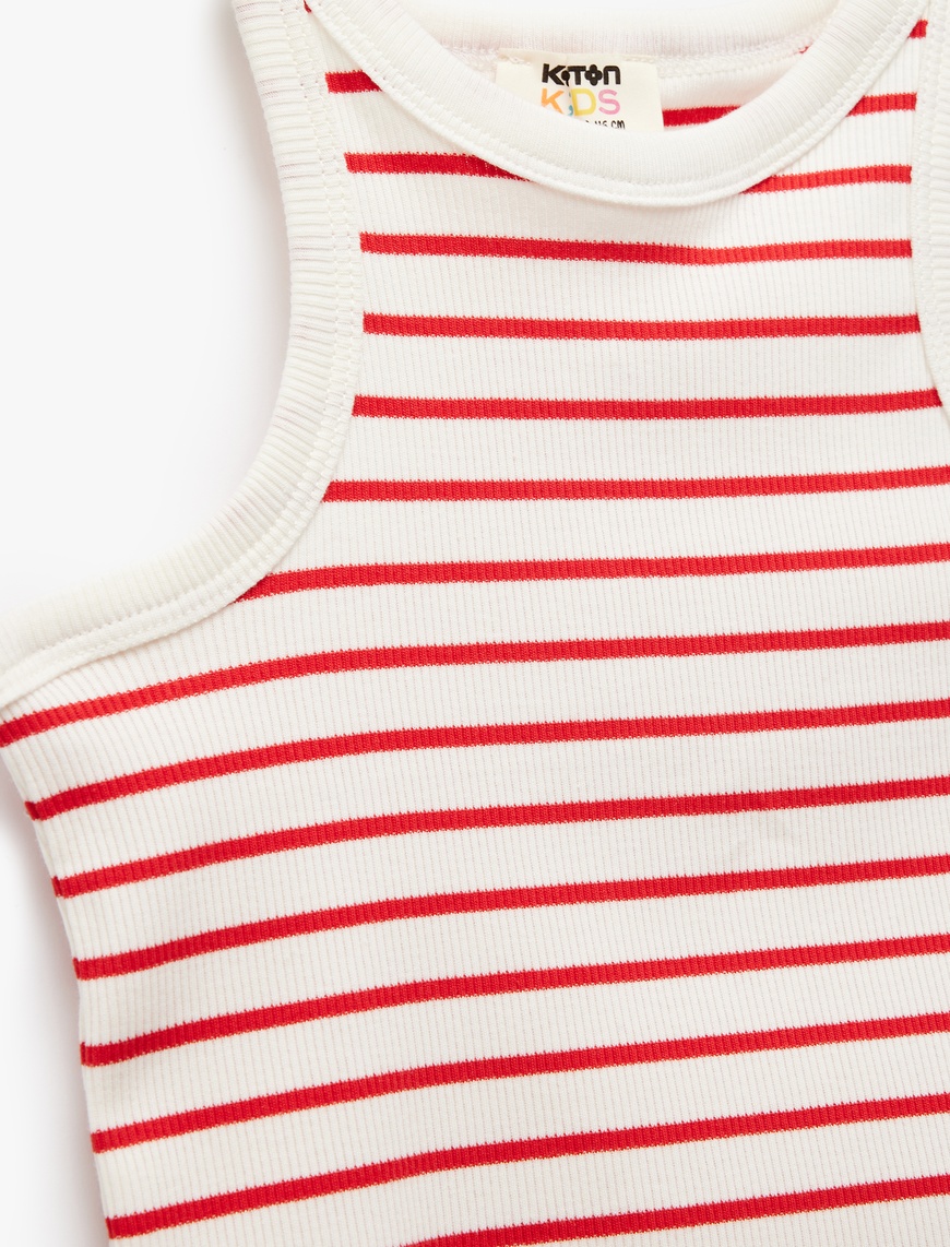  Kız Çocuk Pamuklu Bisiklet Yaka Kaşkorse Çizgili Crop Atlet