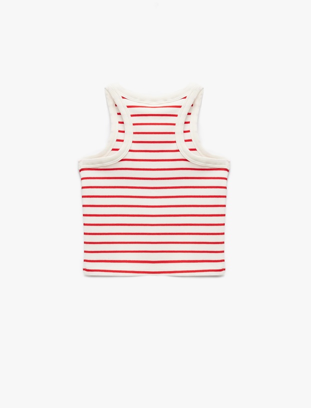 Pamuklu Bisiklet Yaka Kaşkorse Çizgili Crop Atlet_1