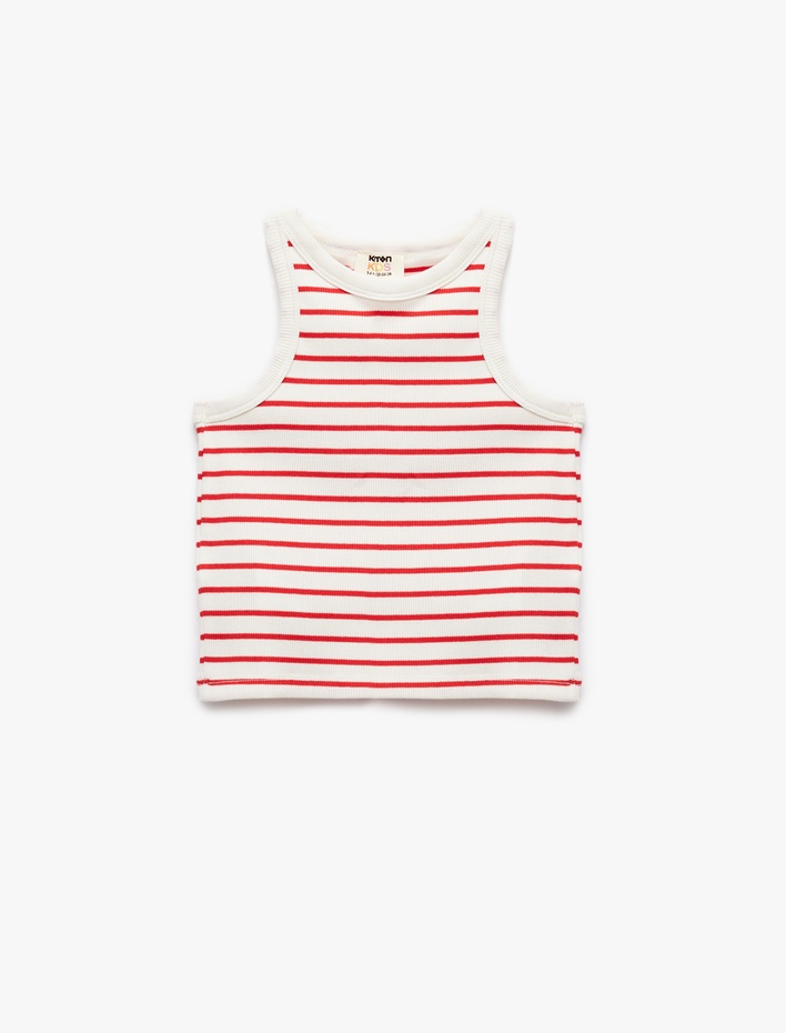 Kız Çocuk Pamuklu Bisiklet Yaka Kaşkorse Çizgili Crop Atlet