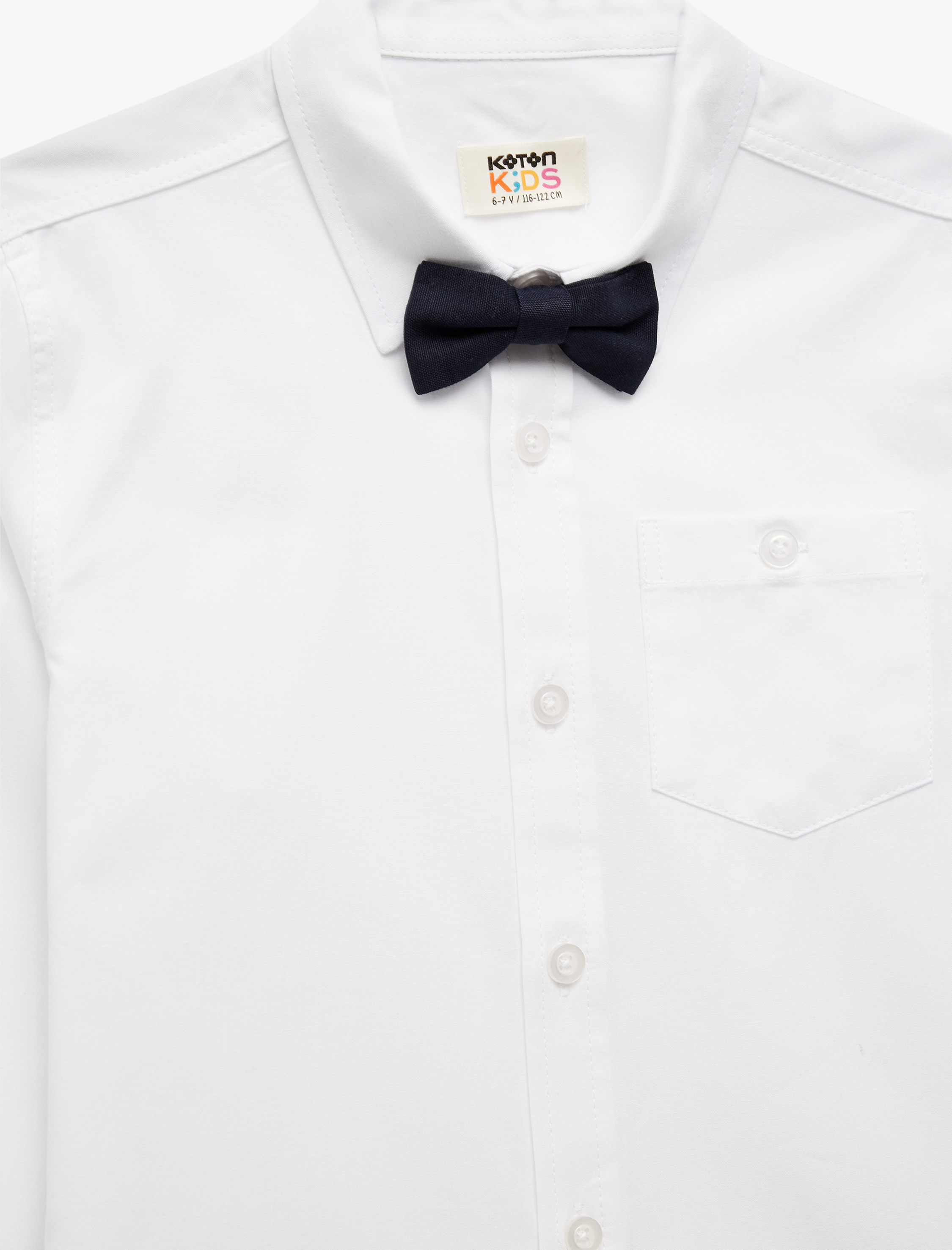 Erkek Çocuk Pamuklu Uzun Kollu Papyon Detaylı Basic Okul Gömleği