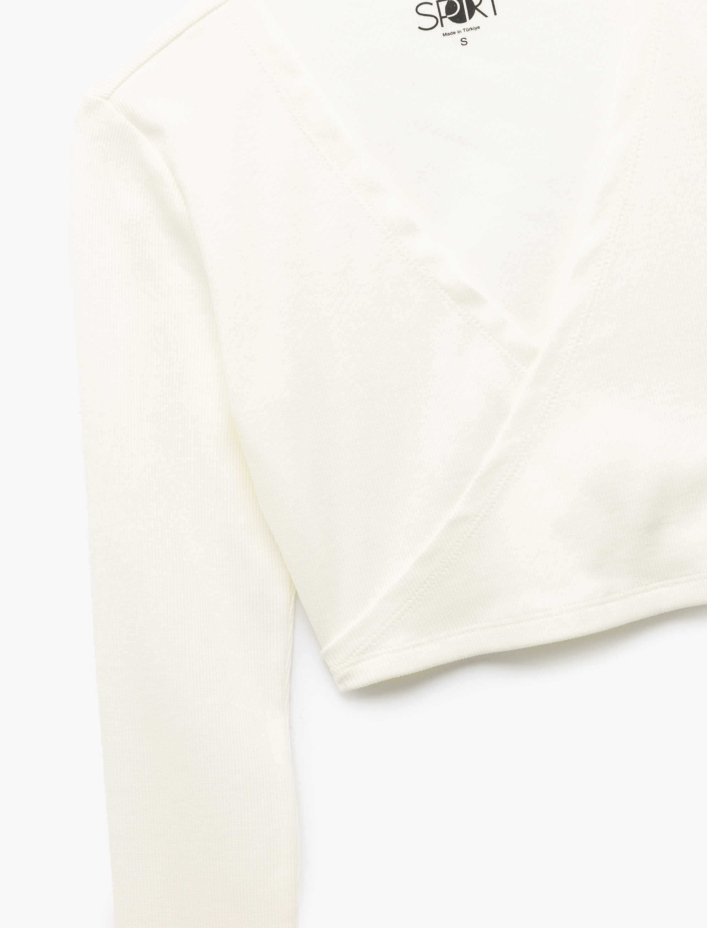   Kruvaze V Yaka Uzun Kollu Dar Kesim Crop Spor Tişört