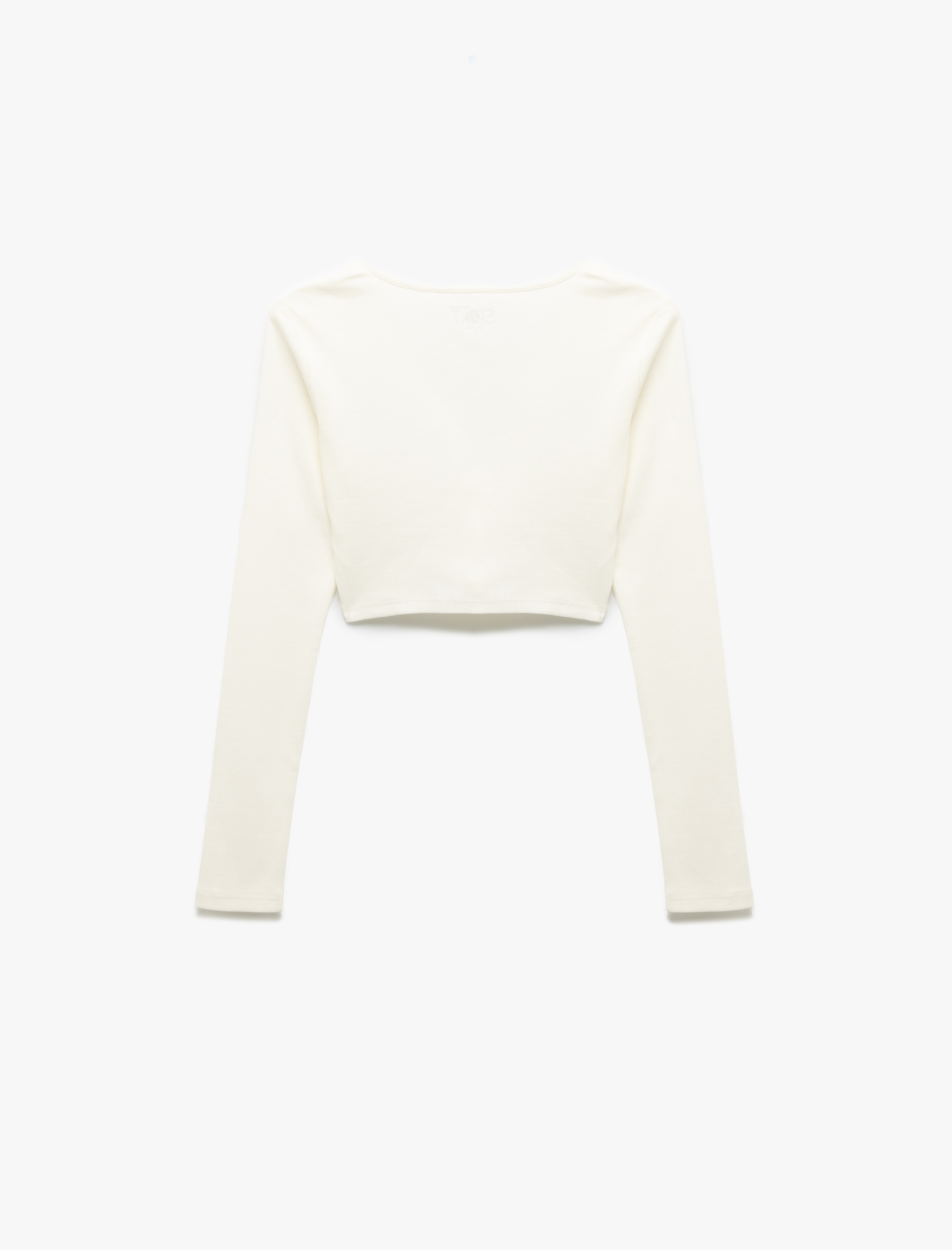   Kruvaze V Yaka Uzun Kollu Dar Kesim Crop Spor Tişört