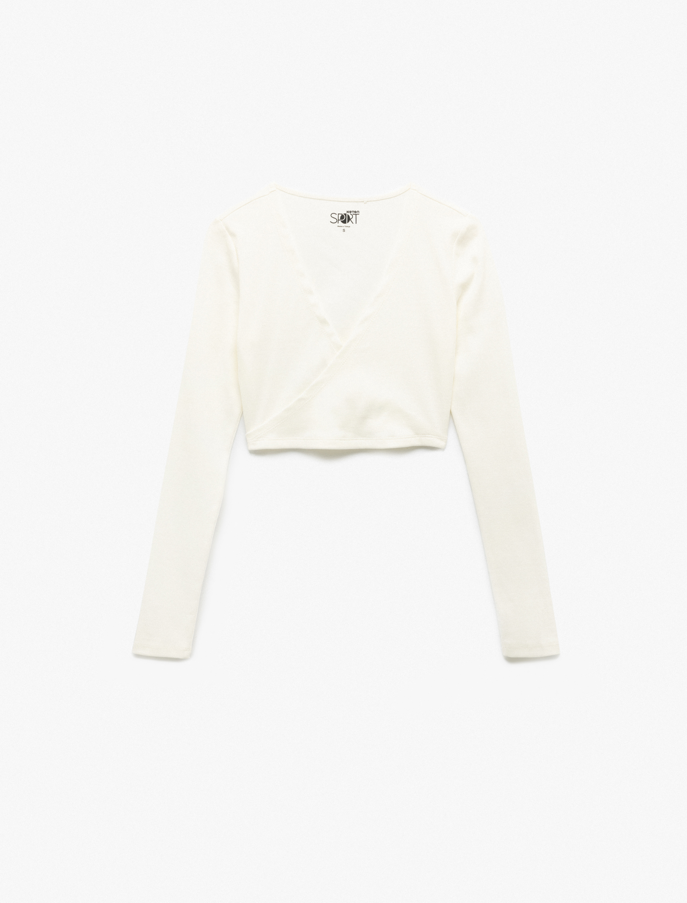   Kruvaze V Yaka Uzun Kollu Dar Kesim Crop Spor Tişört