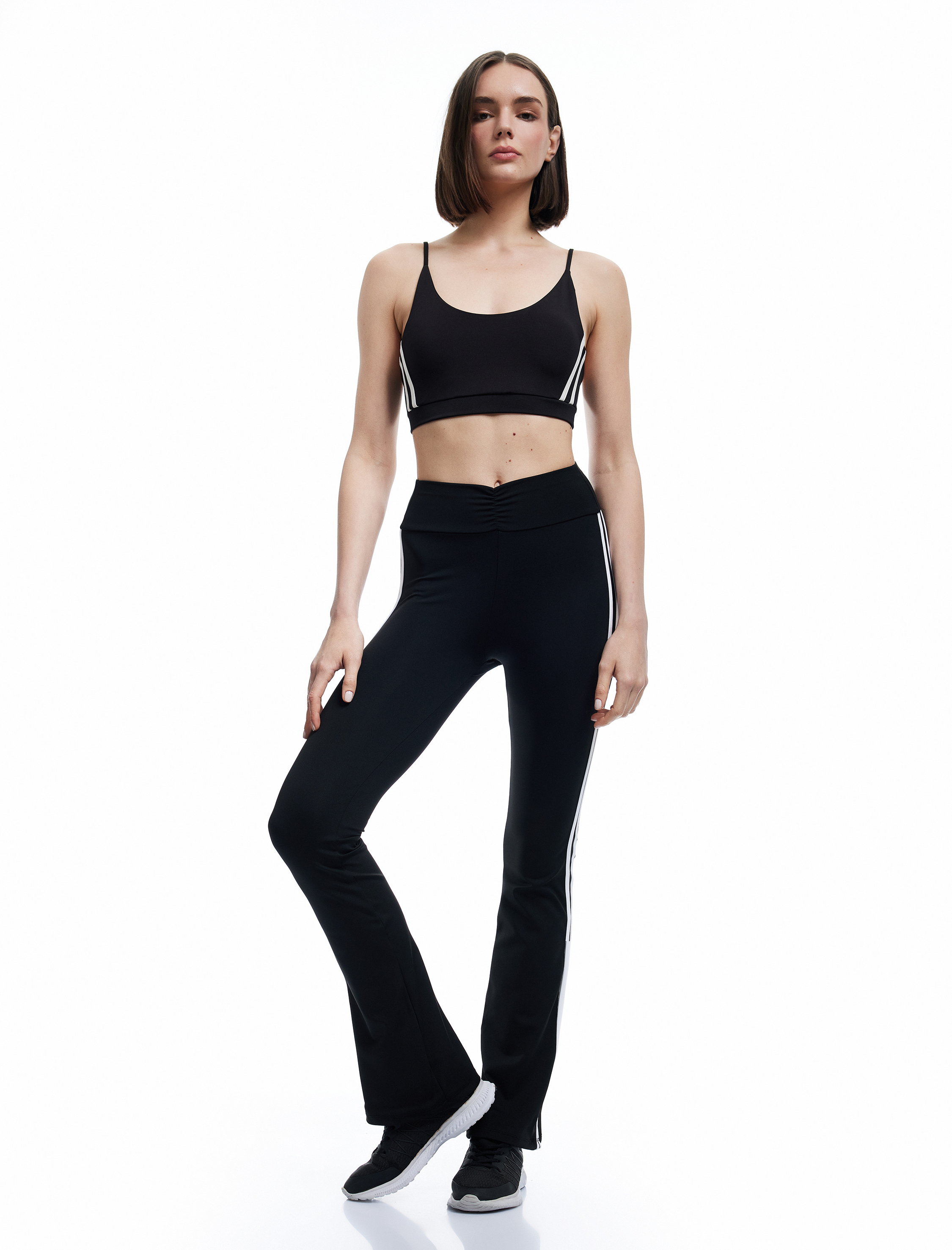   Yüksek Bel İspanyol Paça Çizgili Spor Tayt