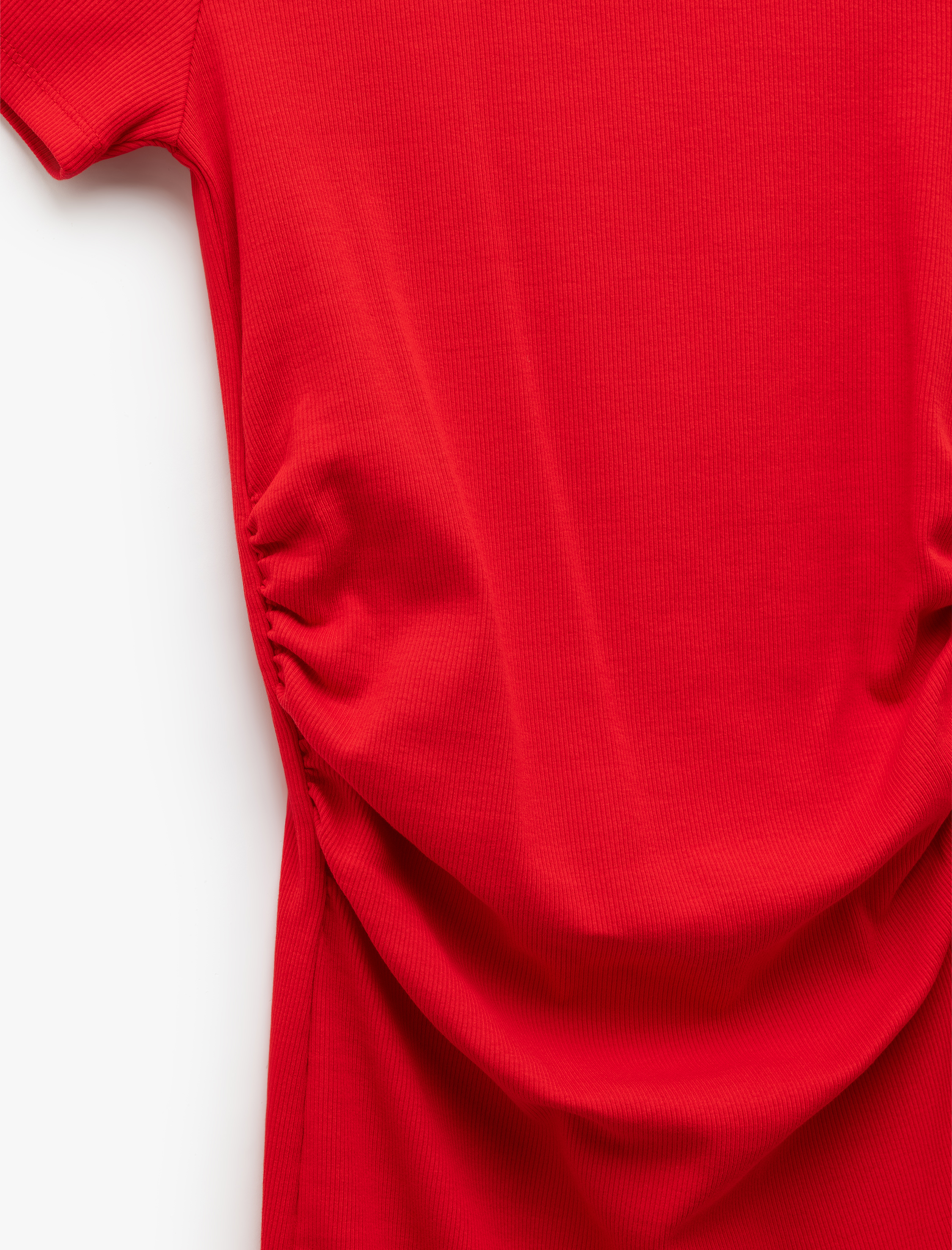   Pamuklu Kısa Kollu Bisiklet Yaka Drape Detaylı Mini Elbise