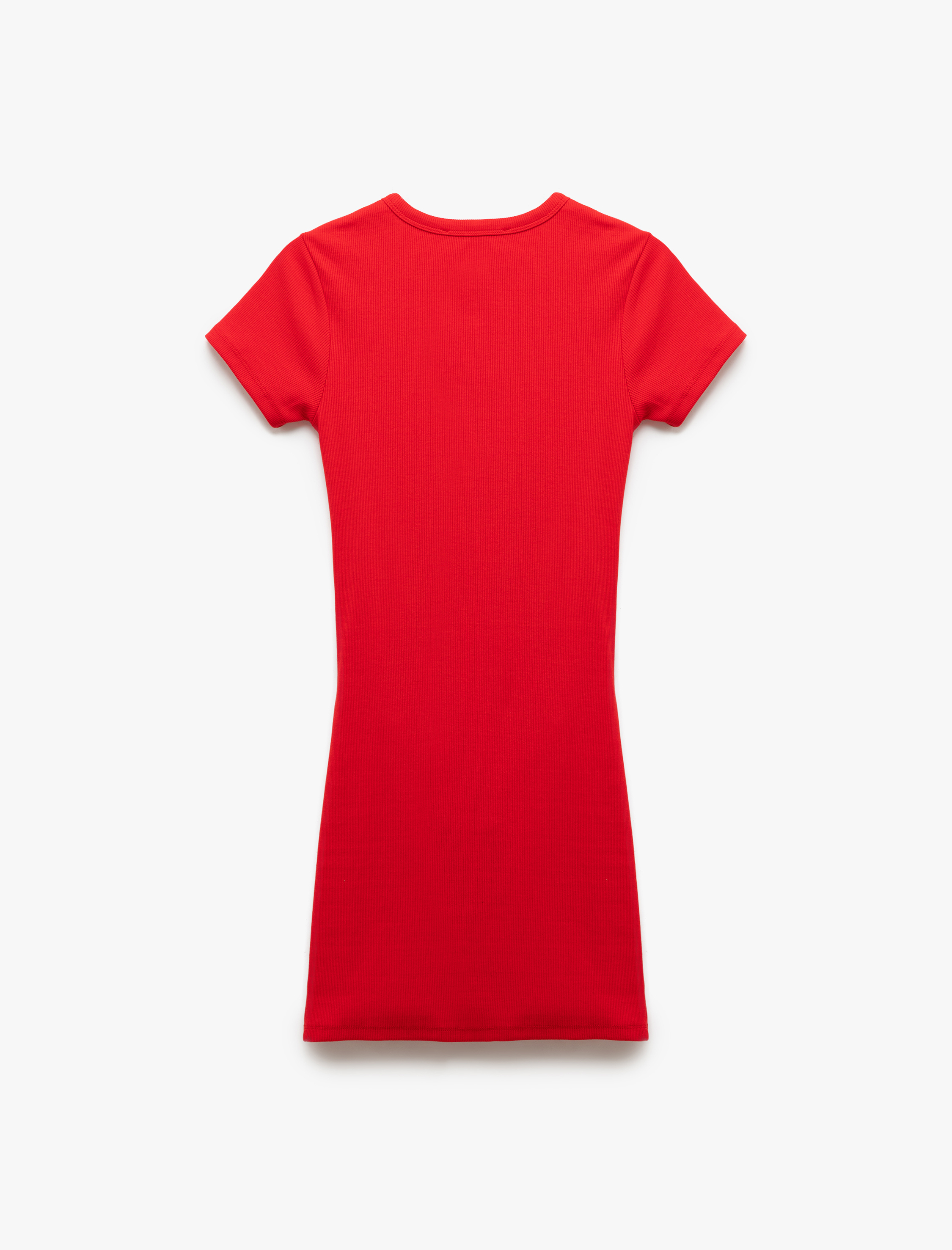   Pamuklu Kısa Kollu Bisiklet Yaka Drape Detaylı Mini Elbise