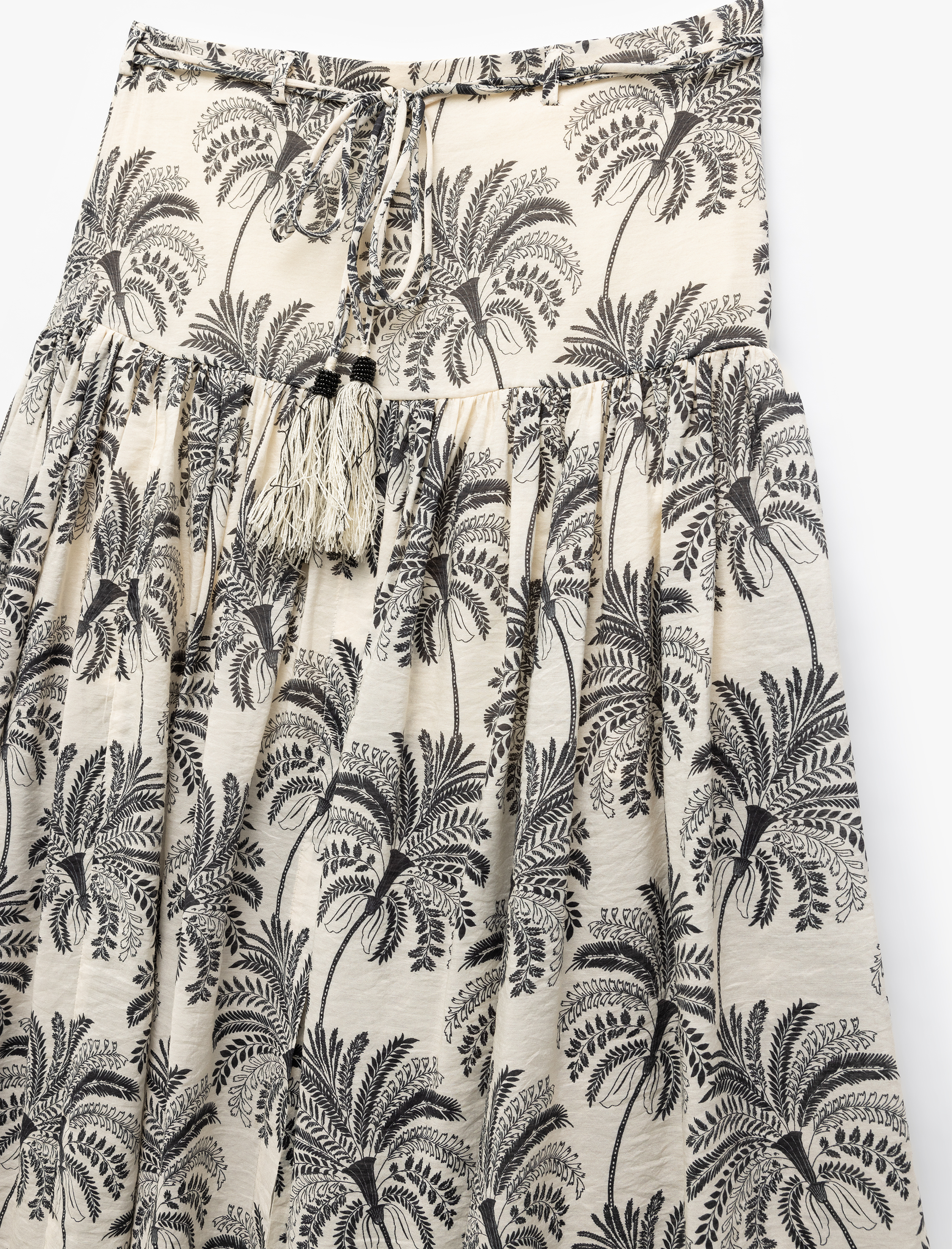   Viskon Kumaş Pamuk Astarlı Beli Bağlamalı Floral Desenli Midi Kloş Etek