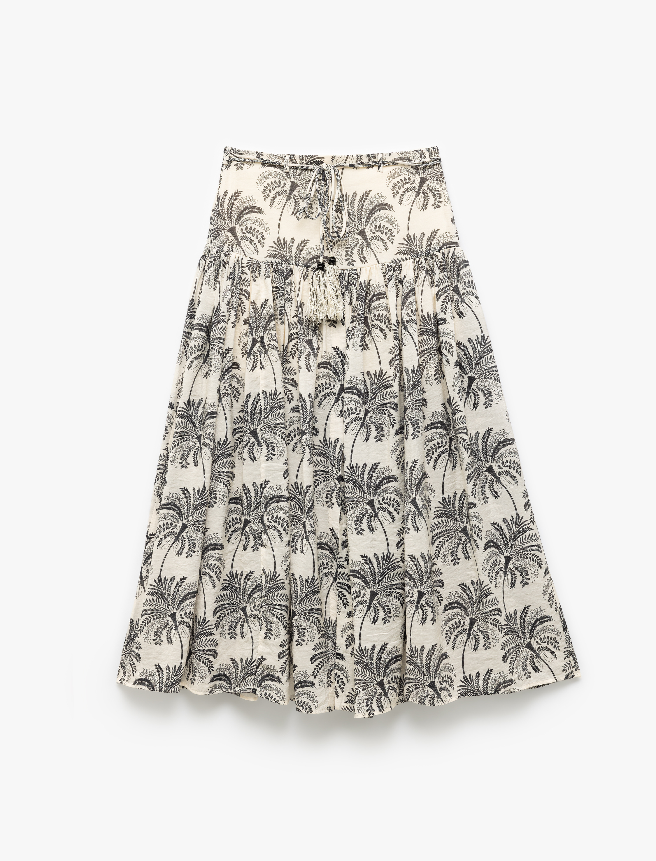   Viskon Kumaş Pamuk Astarlı Beli Bağlamalı Floral Desenli Midi Kloş Etek