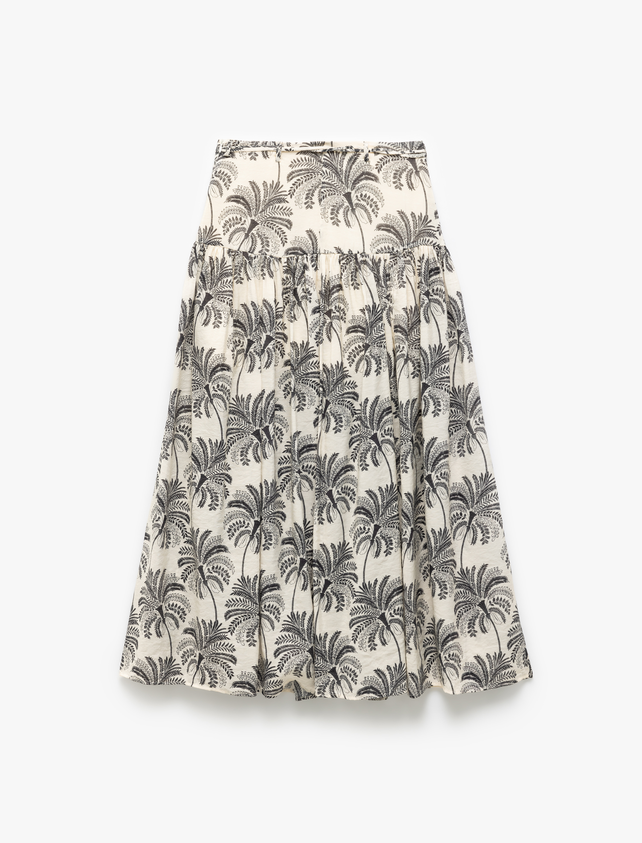   Viskon Kumaş Pamuk Astarlı Beli Bağlamalı Floral Desenli Midi Kloş Etek