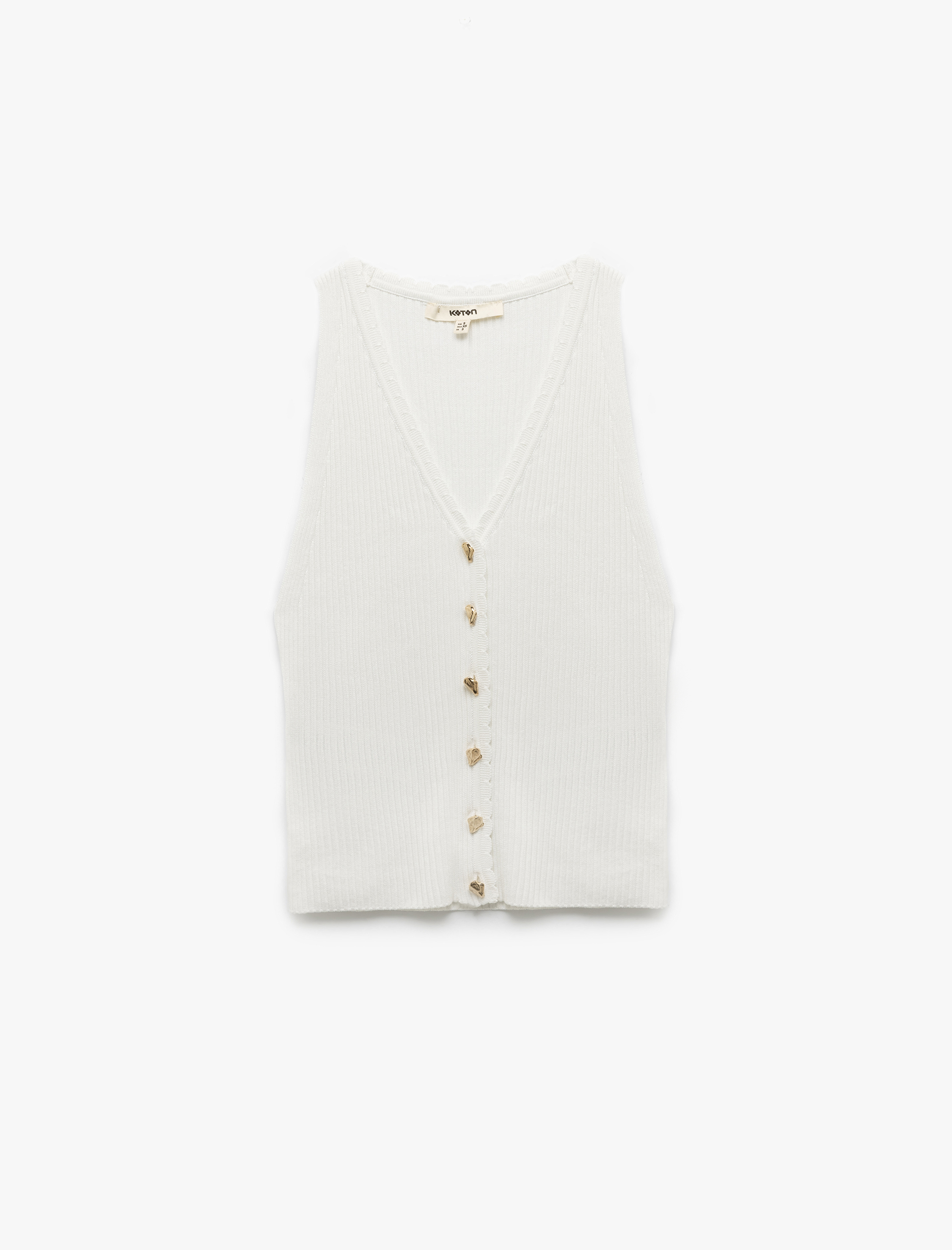   Asimetrik Düğme Detaylı V Yaka Triko Yelek