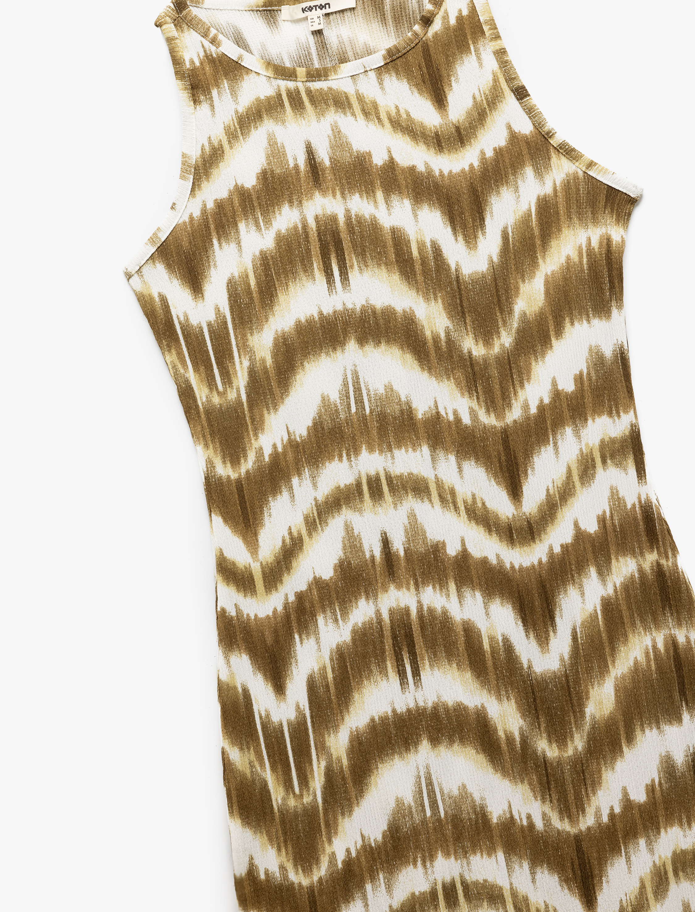   Bürümcük Kumaş Batik Desenli Bisiklet Yaka Kolsuz Uzun Bodycon Kalem Elbise