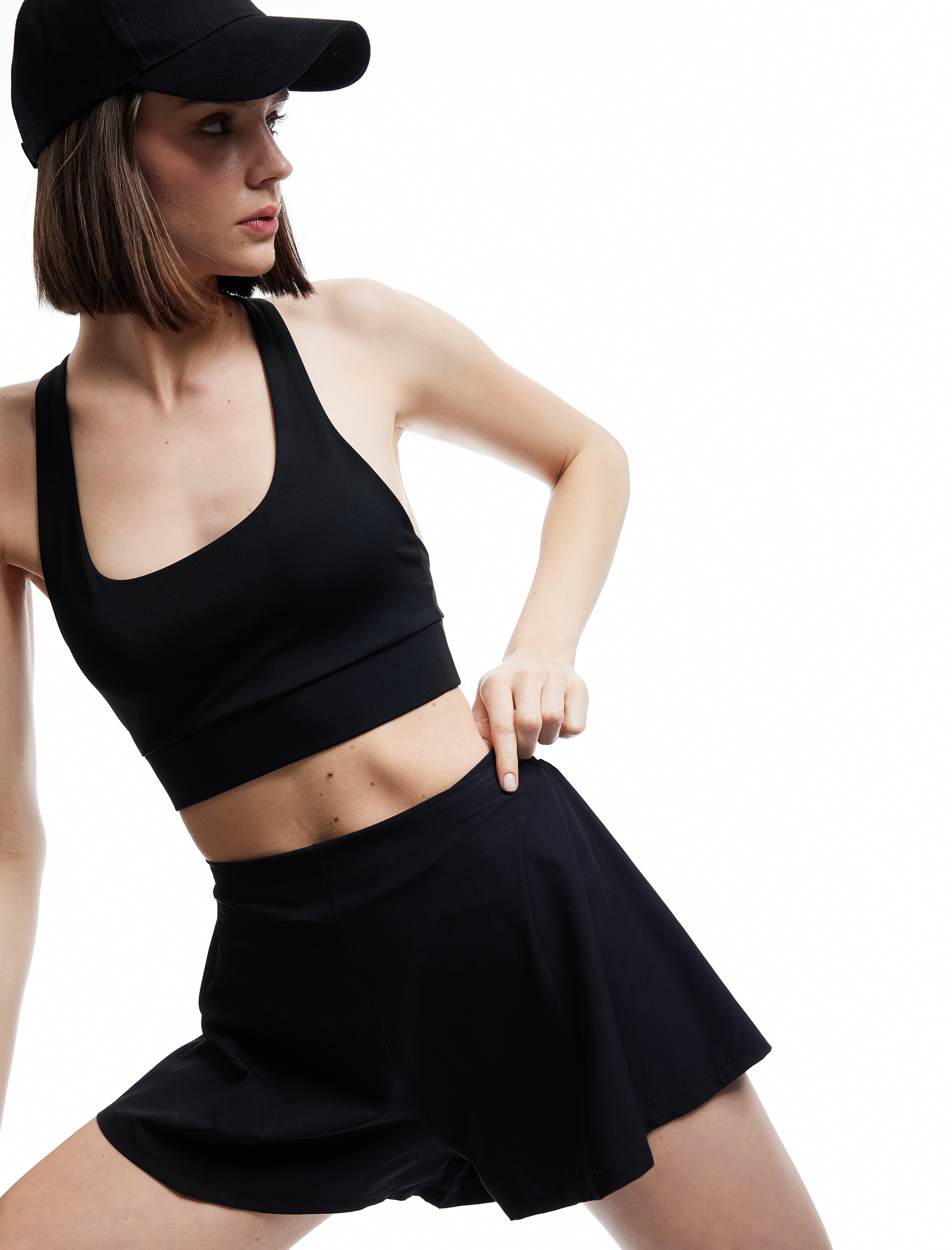   Paraşüt Kumaş Yüksek Bel Dikiş Detaylı Spor Şort