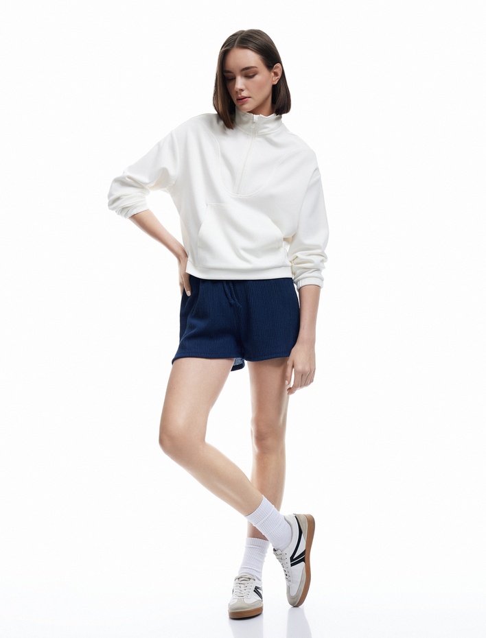  Bağcıklı Rahat Kesim Yüksek Bel Bürümcük Mini Spor Şort