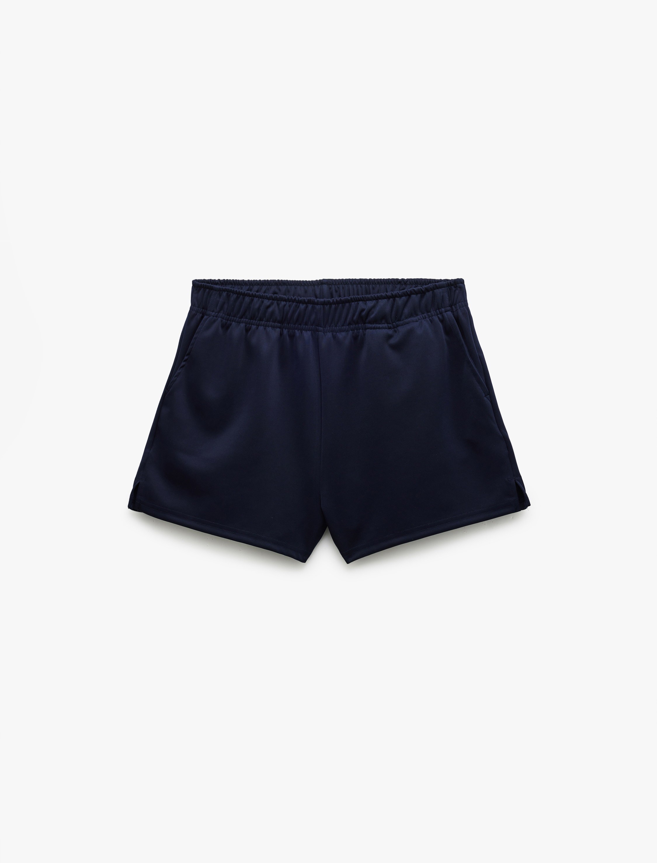   Beli Lastikli Yüksek Bel Rahat Kalıp Cep Detaylı Mini Spor Şort