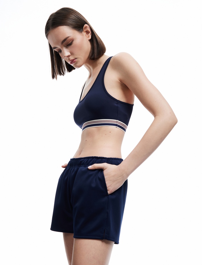  Beli Lastikli Yüksek Bel Rahat Kalıp Cep Detaylı Mini Spor Şort