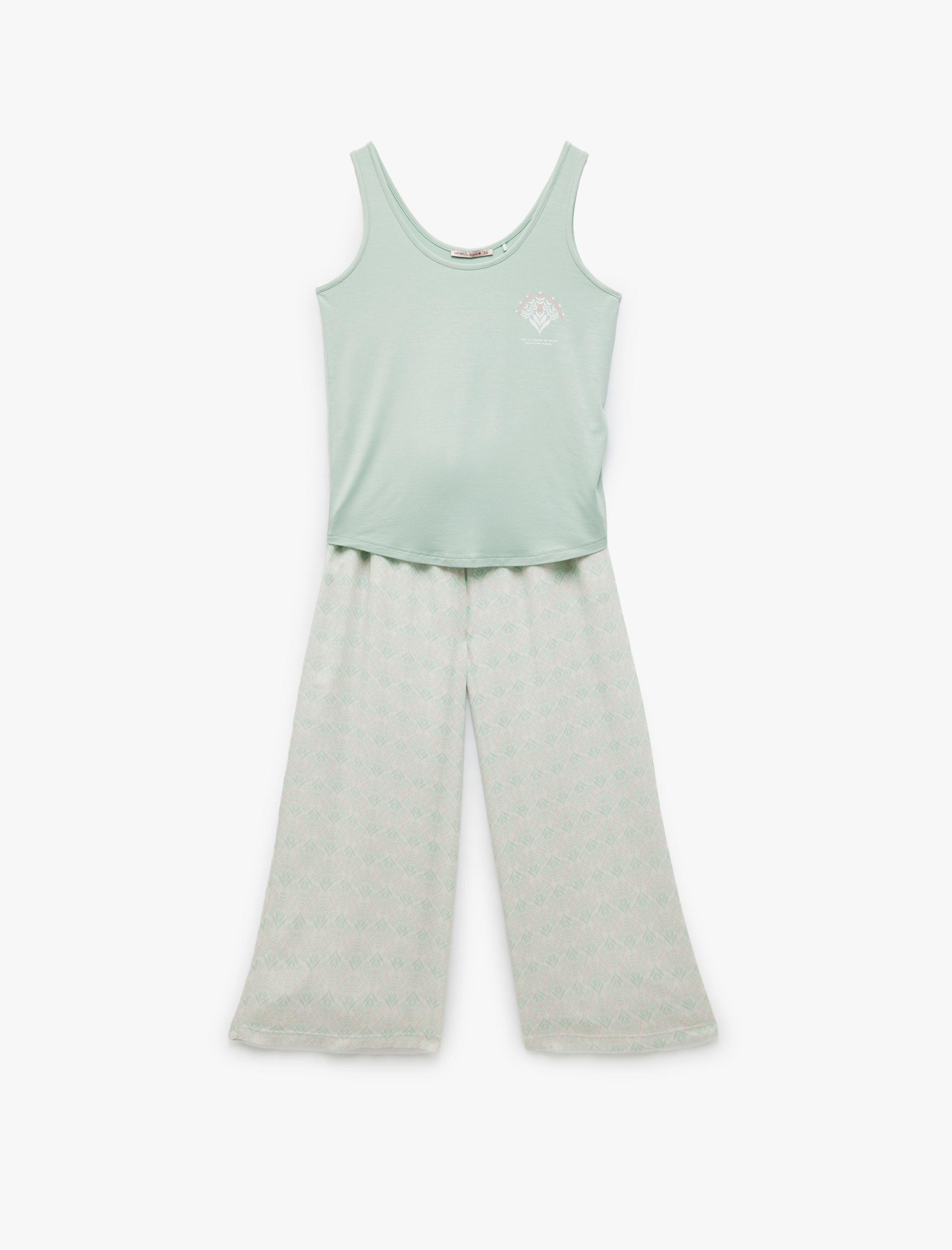   Viskon U Yaka Kolsuz Geniş Paça Pijama Takımı