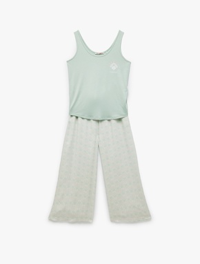 Viskon U Yaka Kolsuz Geniş Paça Pijama Takımı_3