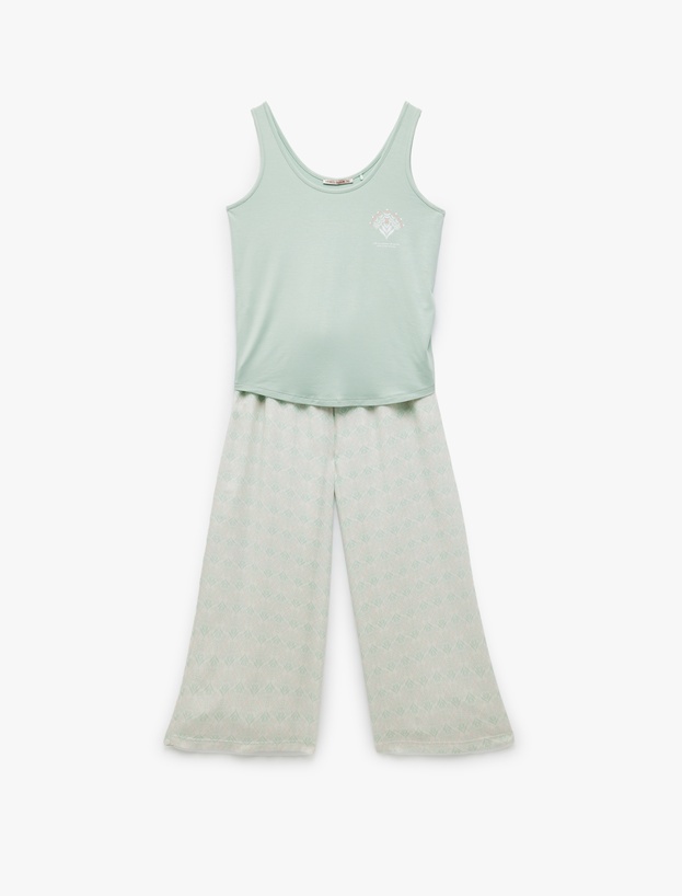Viskon U Yaka Kolsuz Geniş Paça Pijama Takımı_3