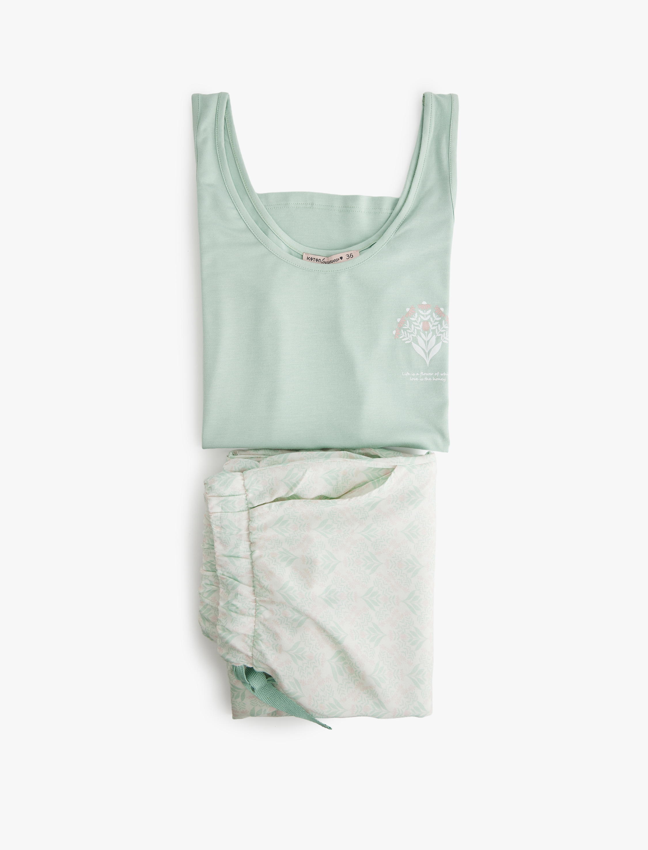   Viskon U Yaka Kolsuz Geniş Paça Pijama Takımı