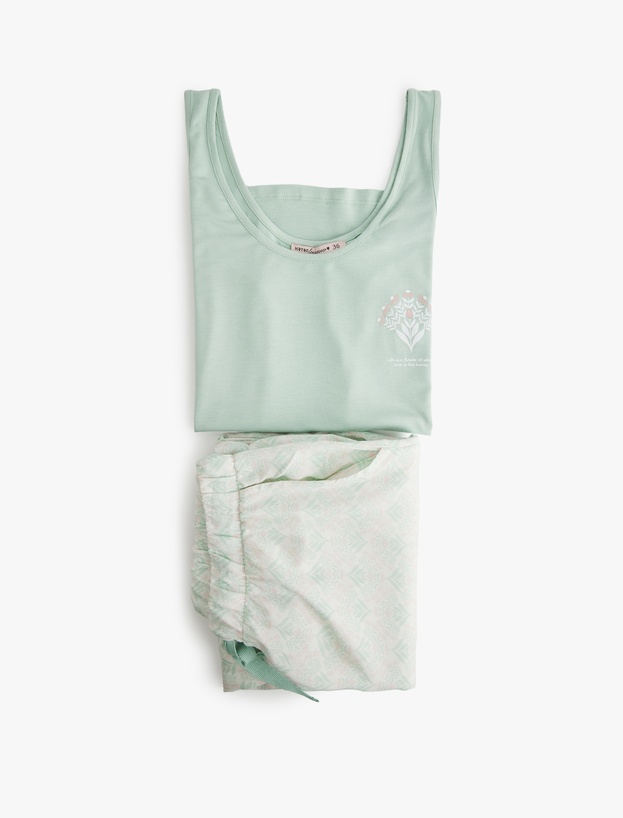 Viskon U Yaka Kolsuz Geniş Paça Pijama Takımı_2