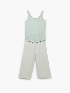 Viskon U Yaka Kolsuz Geniş Paça Pijama Takımı_4