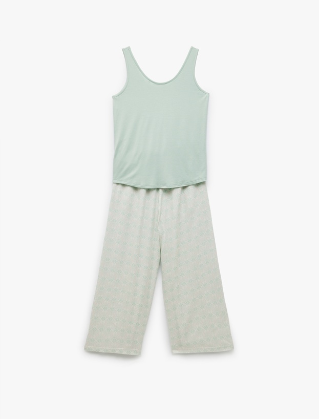 Viskon U Yaka Kolsuz Geniş Paça Pijama Takımı_4