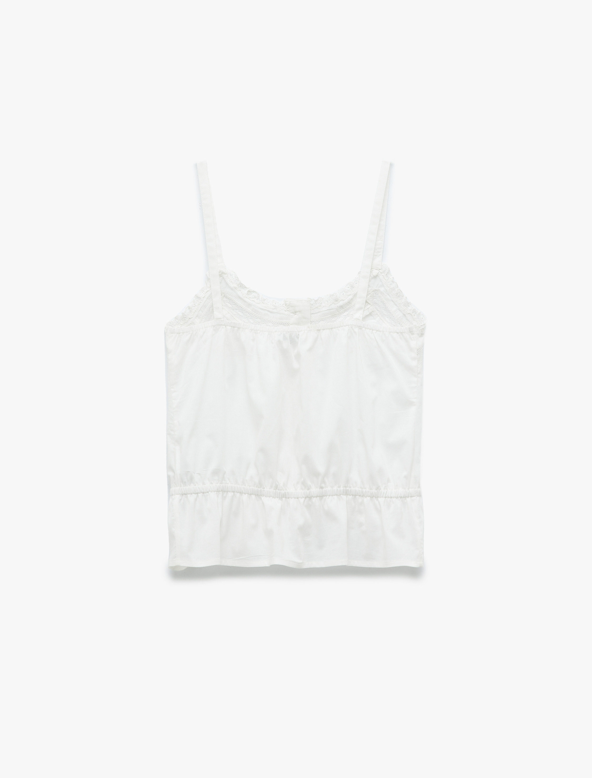   Düğmeli Fırfır Detaylı Brodeli Pamuklu Askılı Pijama Üstü