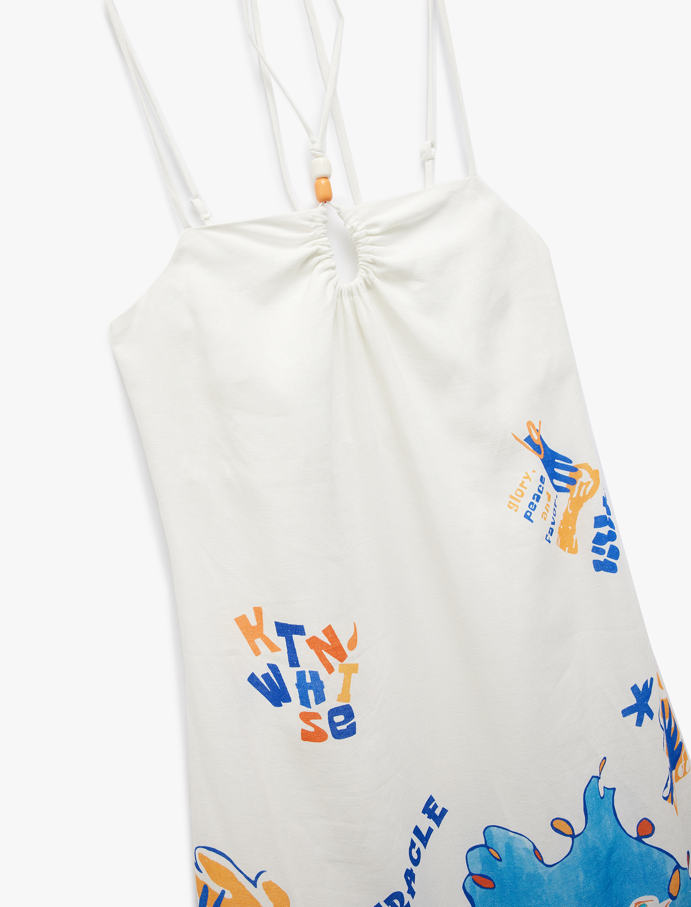   Koton X Şahika Ercümen - Kolsuz Boyundan Bağlama Detaylı Yırtmaçlı Desenli İnce Askılı Midi Elbise