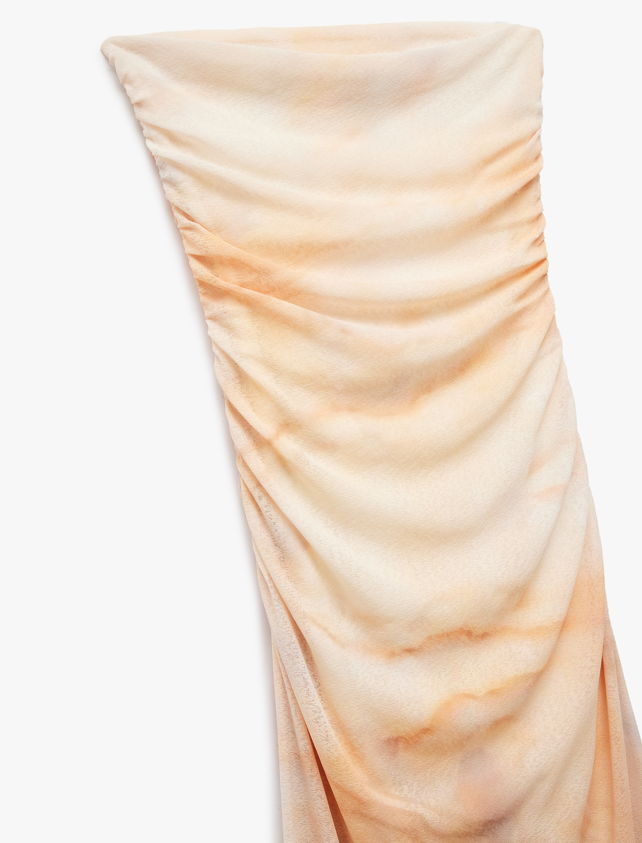   Drape Detaylı Astarlı Soyut Desenli Slim Fit Uzun Straplez Elbise