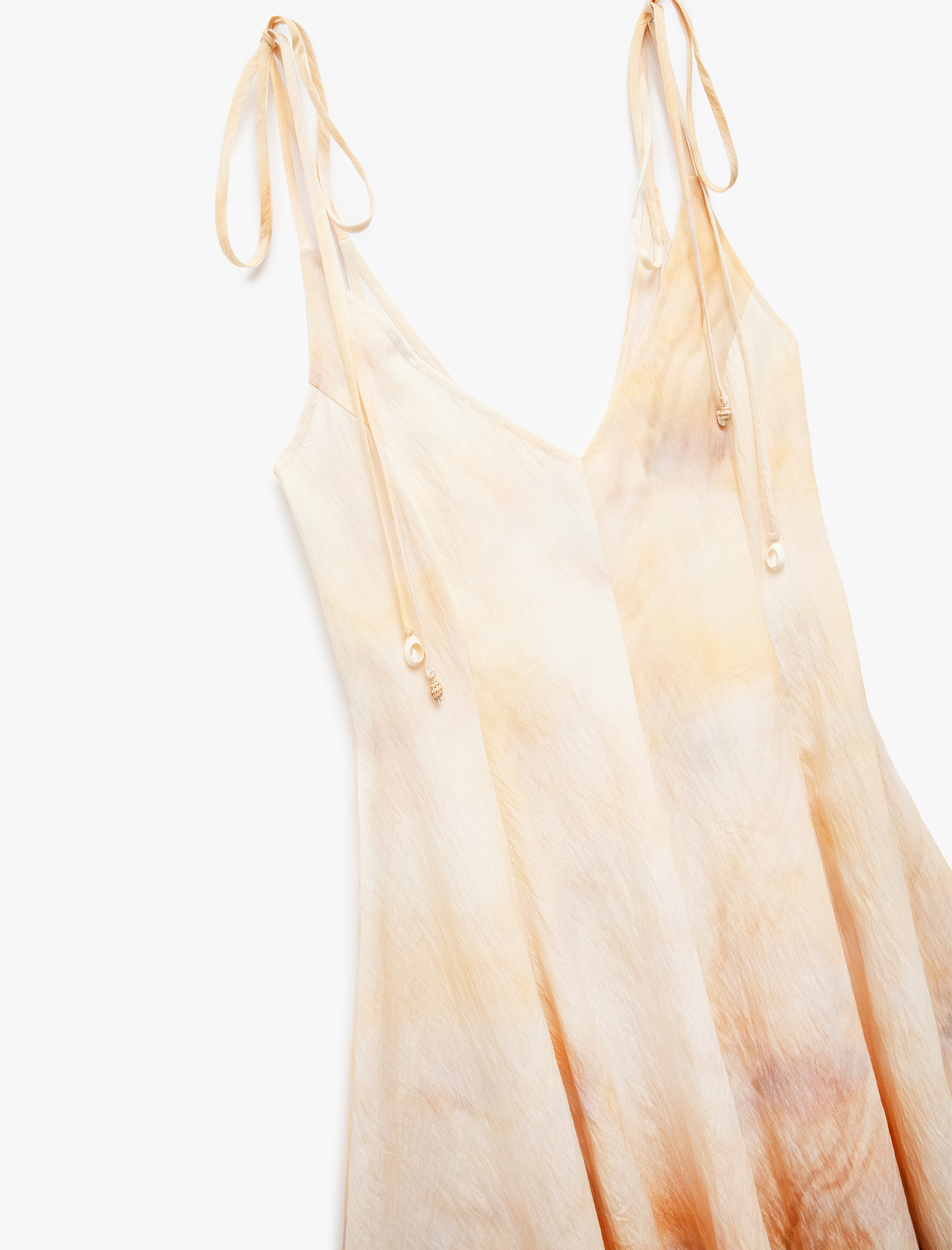   Koton X Şahika Ercümen - Asimetrik Kesim Soyut Desenli V Yaka İnce Askılı Midi Elbise