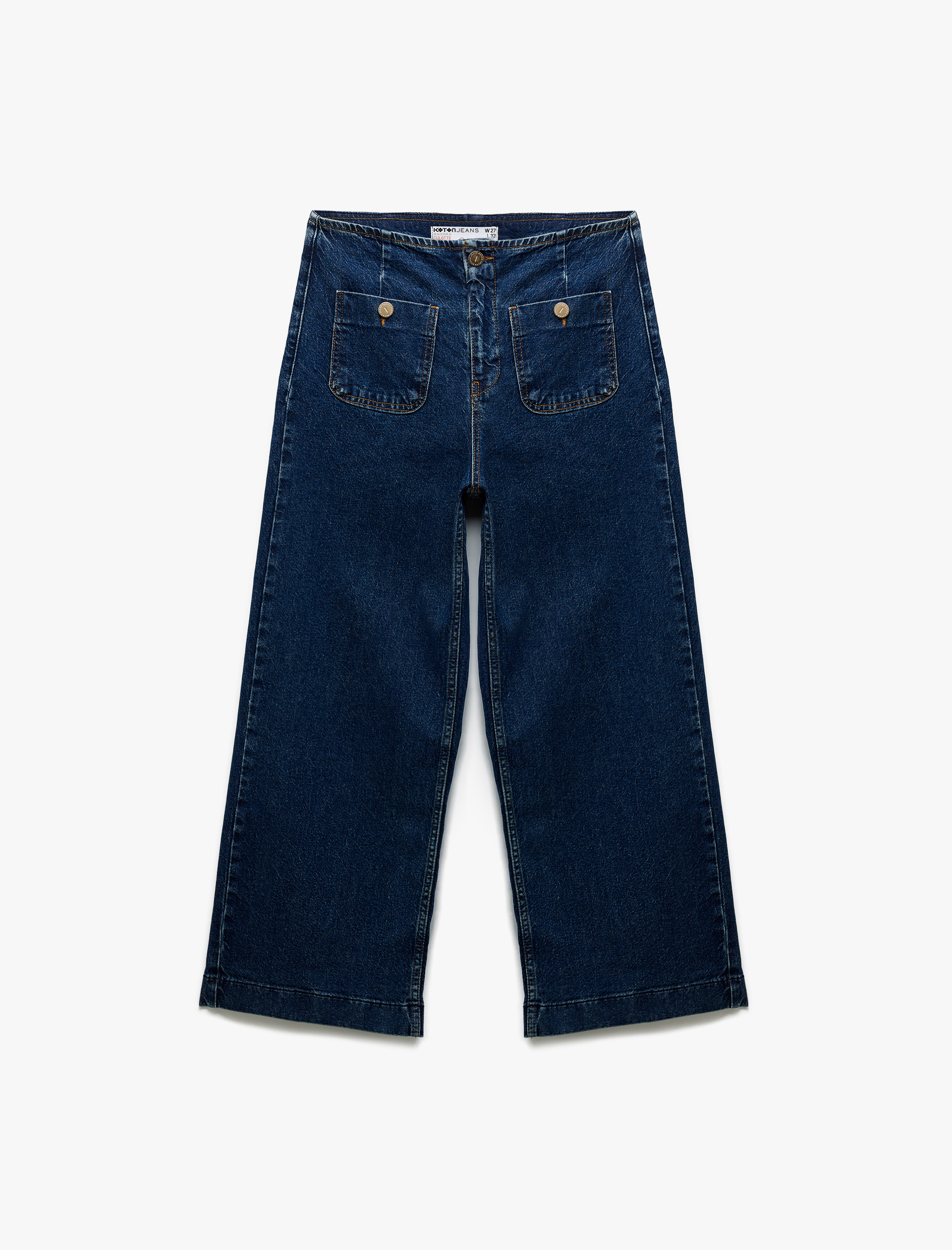   Yüksek Bel Rahat Kalıp Cepli Kısa Denim Pantolon  -  Culotte Jeans