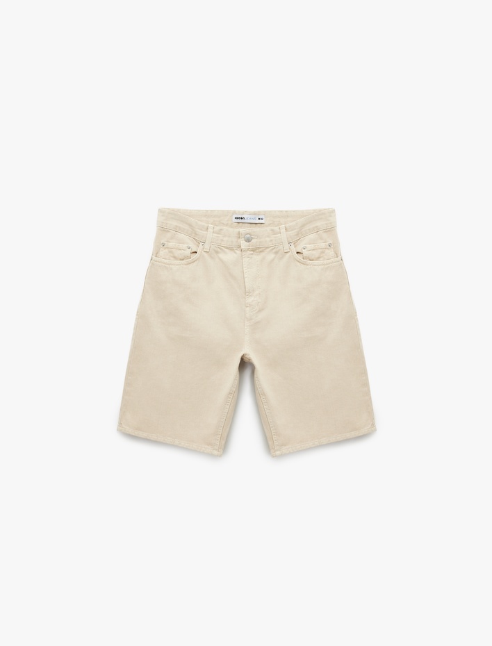  Normal Bel Pamuklu Cep Detaylı Bermuda Loose Fit Jean Şort
