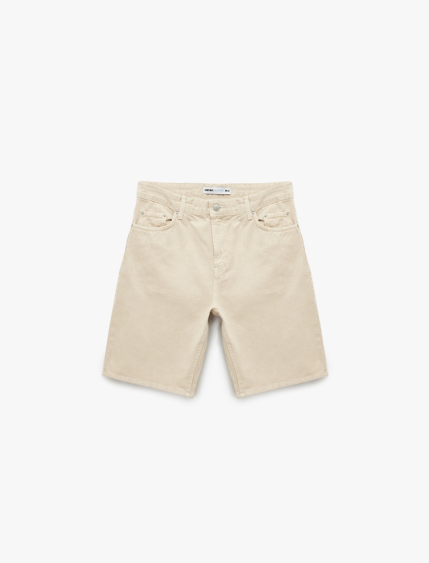   Normal Bel Pamuklu Cep Detaylı Bermuda Loose Fit Jean Şort