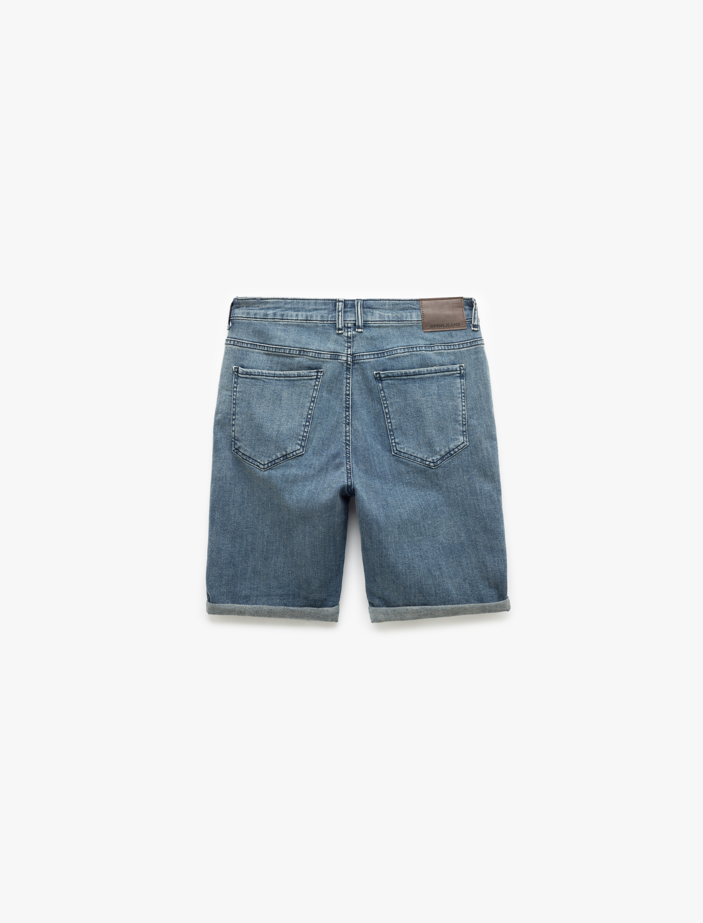   Slim Fit Kot Şort Yırtık Bermuda Cep Detaylı Katlı Paça Pamuklu