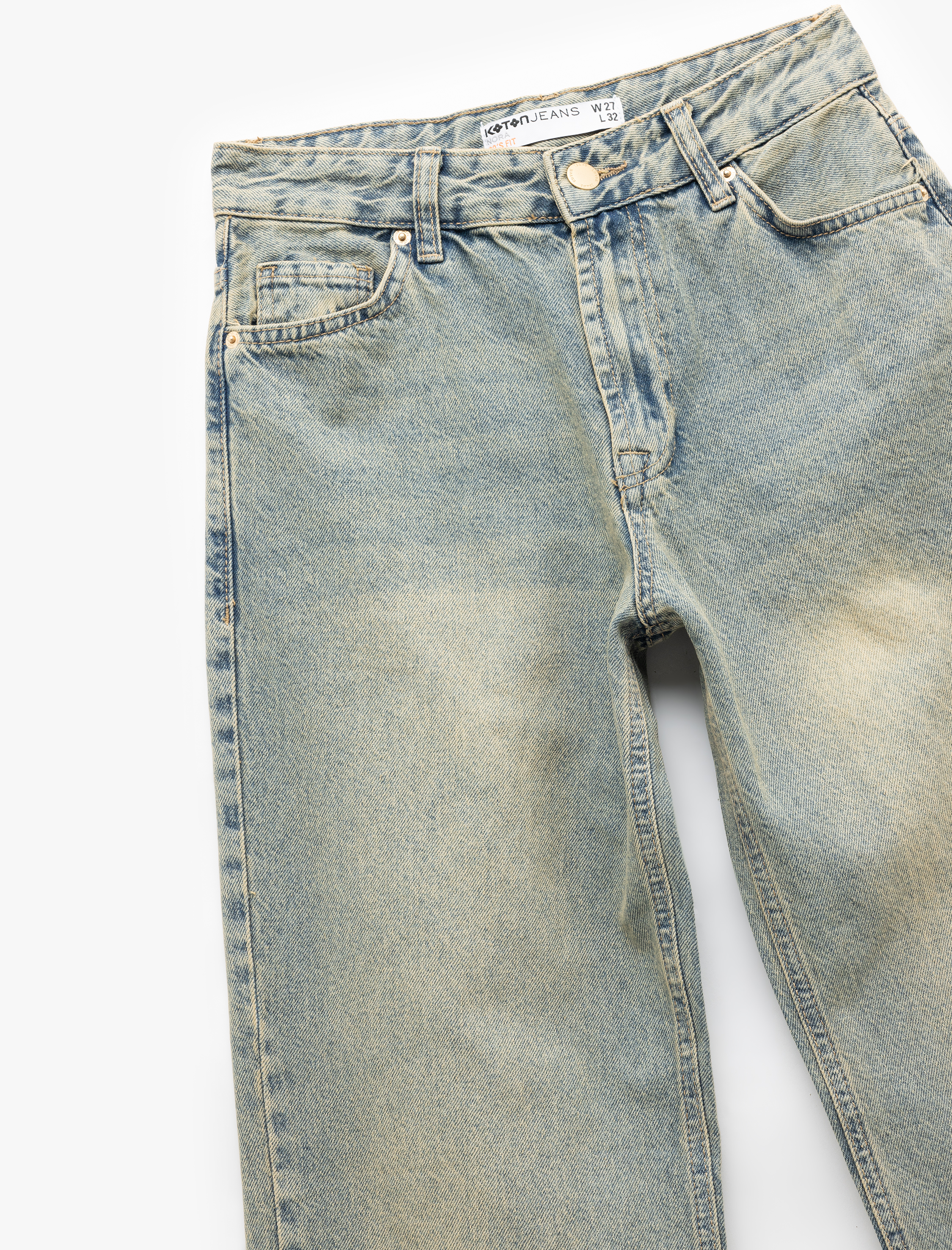   Düz Paça Normal Bel Düz Kesim Düğmeli Pamuklu Kot Pantolon - Straight Fit Jean