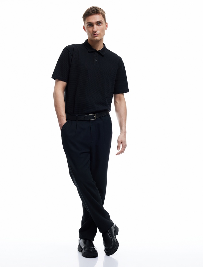  Kısa Kollu Dokulu Regular Fit Polo Yaka Tişört