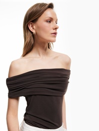 Krep Kumaş Drape Detaylı Straplez Bluz