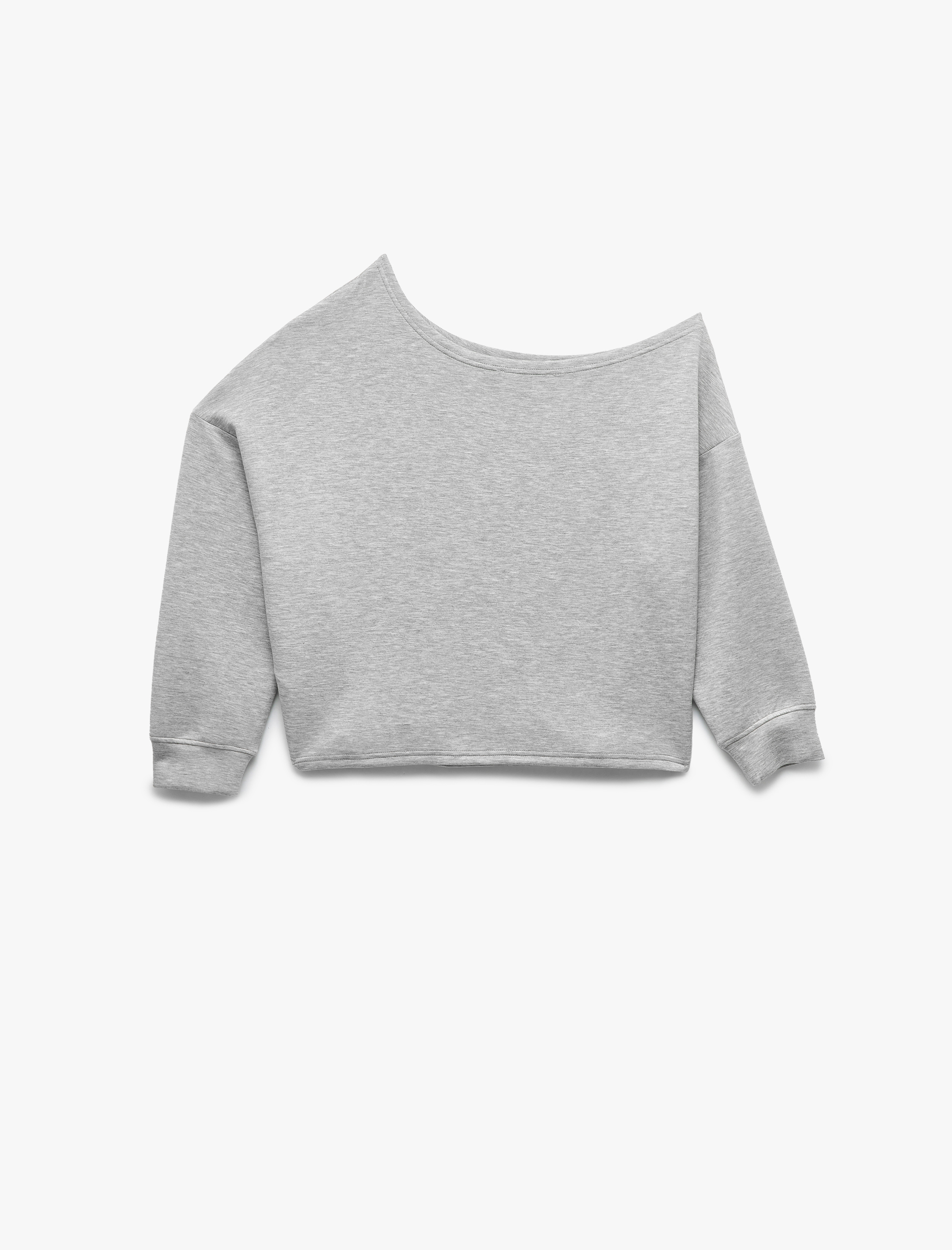   Scuba Kumaş Uzun Kollu Asimetrik Yaka Omuzu Açık Sweatshirt