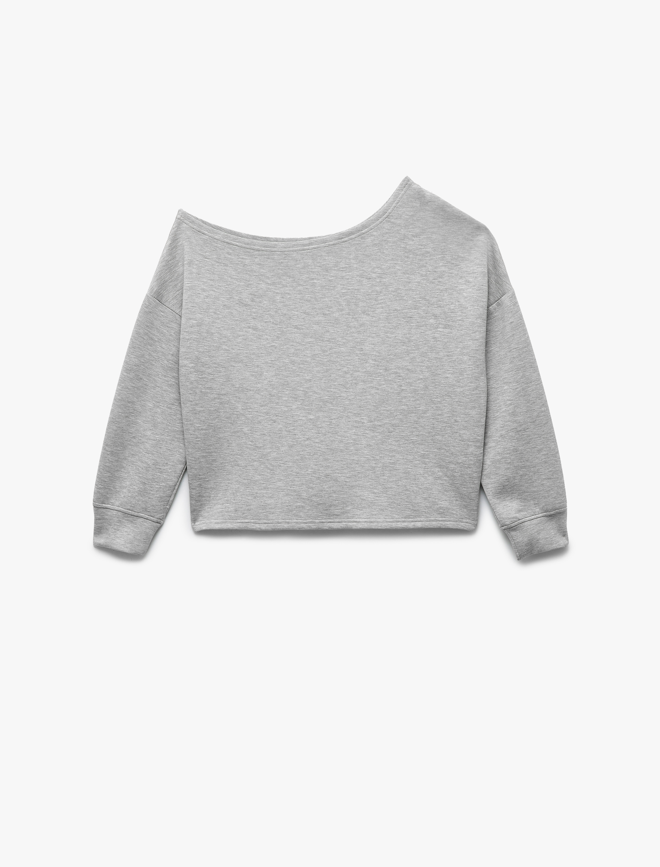   Scuba Kumaş Uzun Kollu Asimetrik Yaka Omuzu Açık Sweatshirt