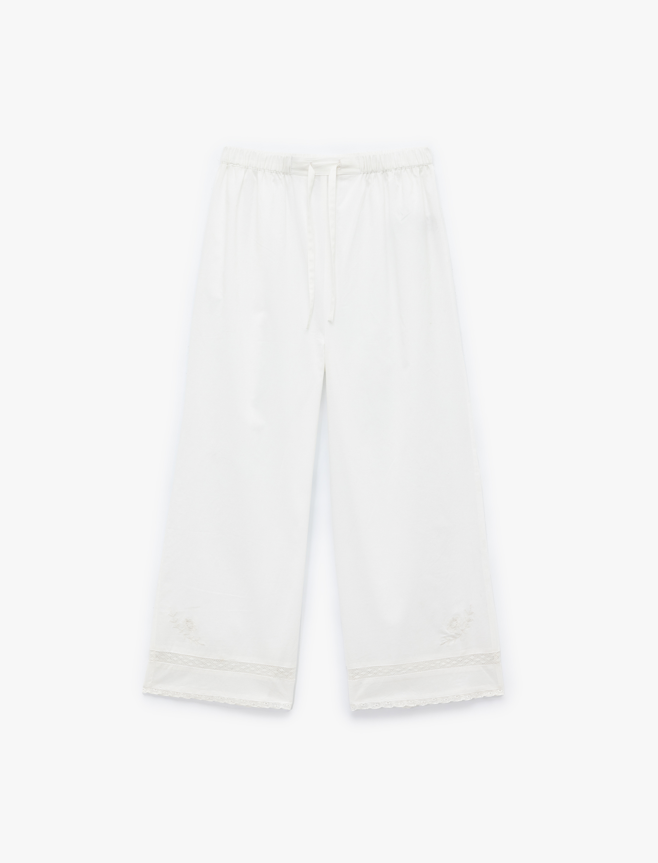   Pamuklu Beli Bağlamalı Lastikli Bol Paça Pijama Altı