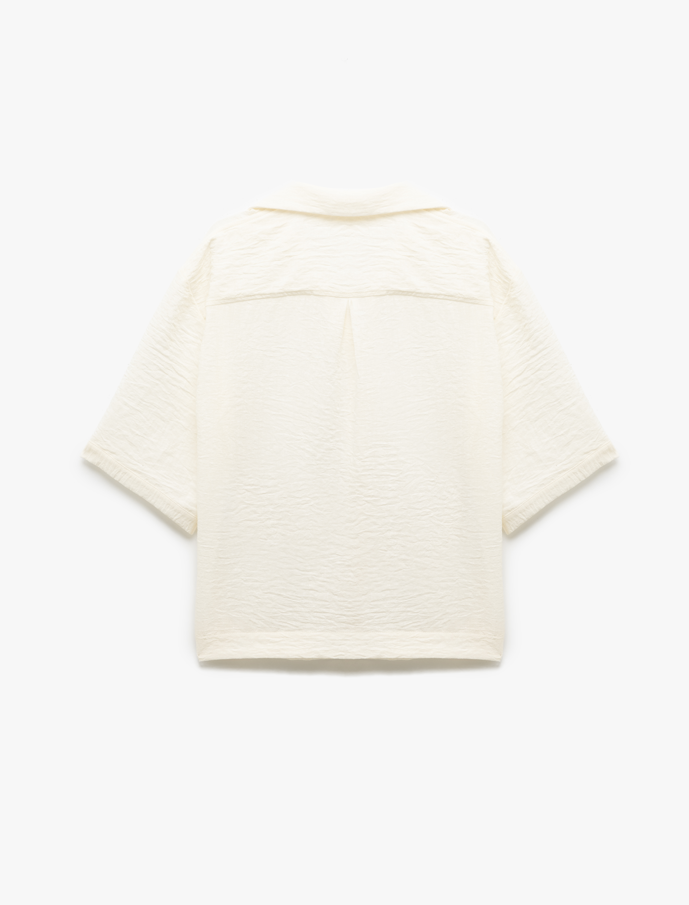 Klasik Yaka Dirsek Boy Kısa Kollu Oversize Gömlek