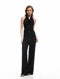 Bürümcük Kumaş Sırt Detaylı Drape Detaylı Halter Yaka Bluz