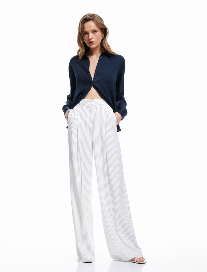  Aerobin Kumaş Uzun Kollu Klasik Yaka Saten Gömlek