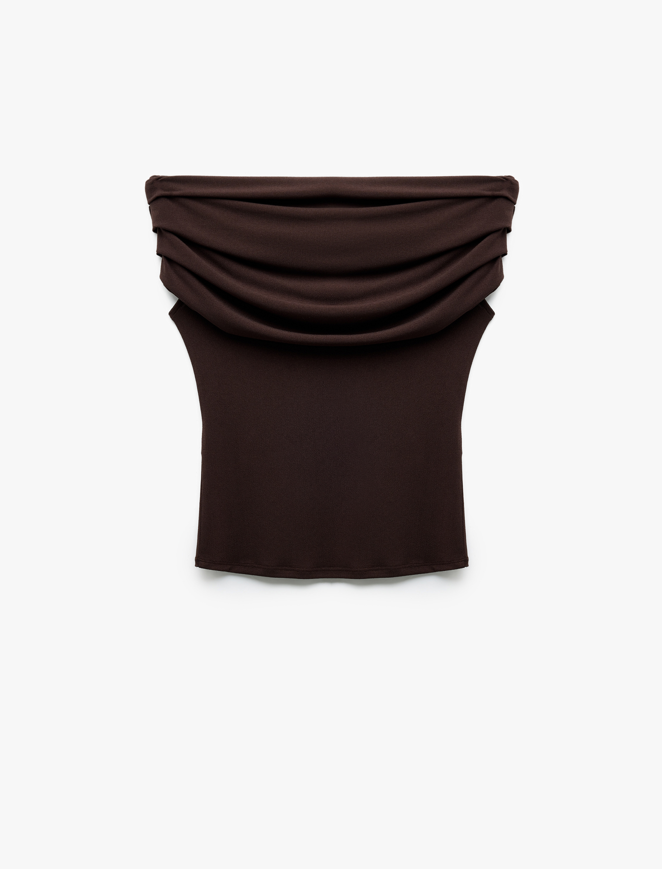   Krep Kumaş Drape Detaylı Straplez Bluz