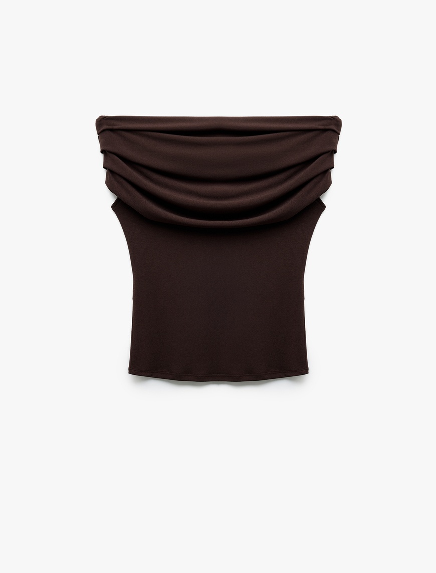   Krep Kumaş Drape Detaylı Straplez Bluz