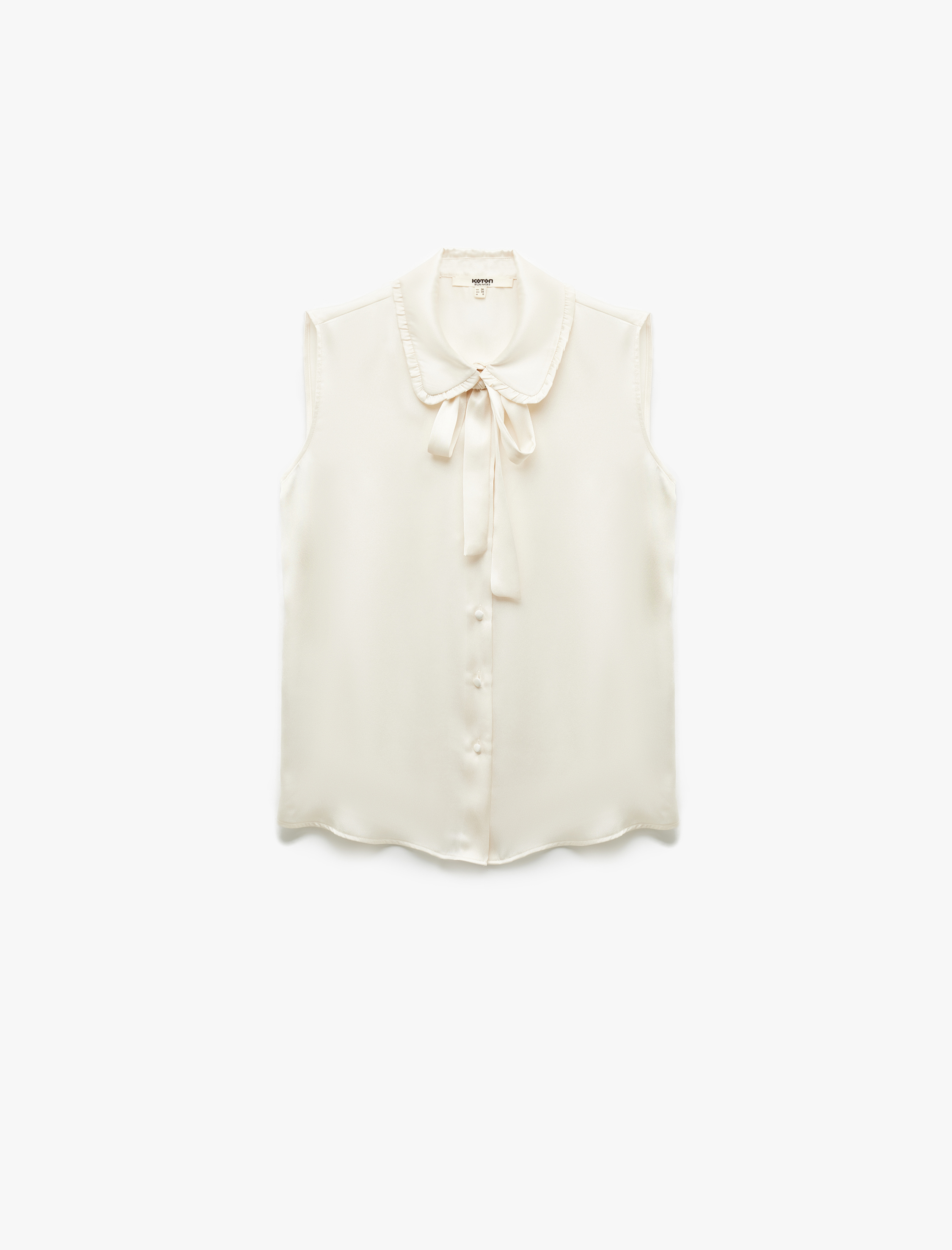   Bağlama Detaylı Bebe Yaka Saten Kolsuz Gömlek