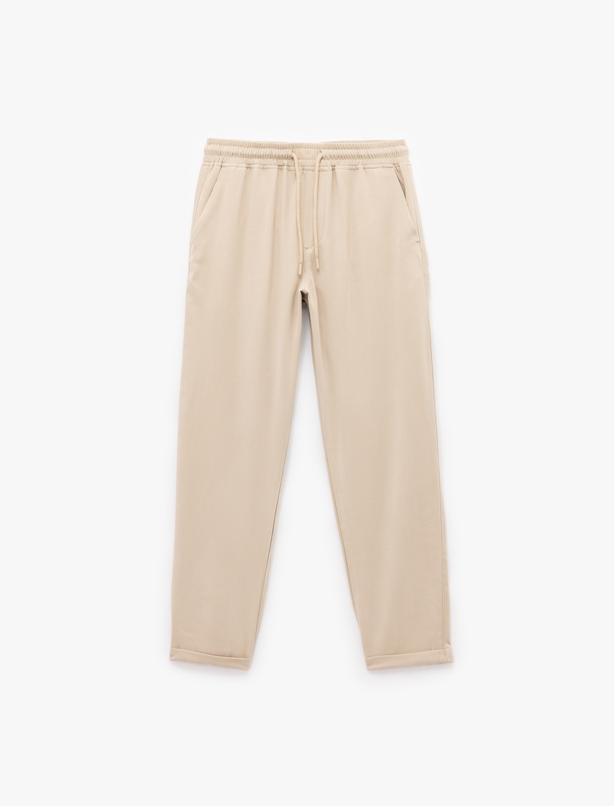   Viskon Cep Detaylı Tapered Beli Bağcıklı Eşofman Pantolon