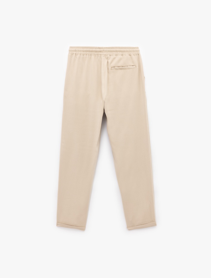  Viskon Cep Detaylı Rayon Tapered Beli Bağcıklı Pantolon